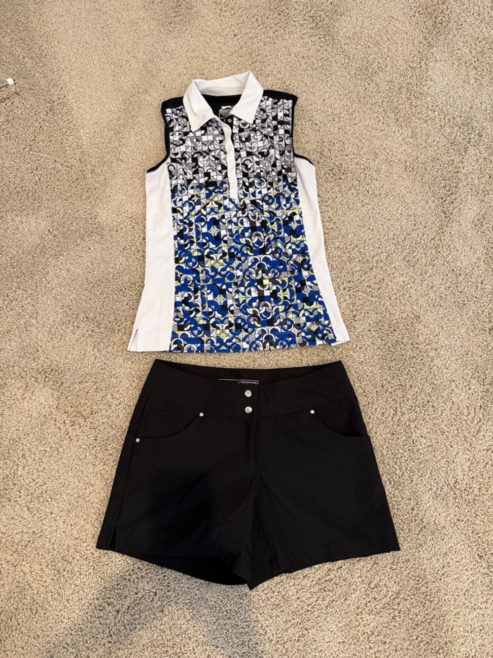 Slazenger Women's Sleeveless Printed Polo Top and Black Shorts Set
